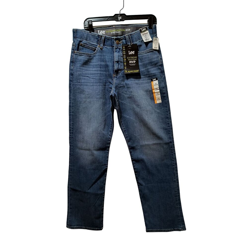 Lee Extreme Motion MVP Relaxed Straight Jeans 32x30 Dark Blue Supton Stretch NWT